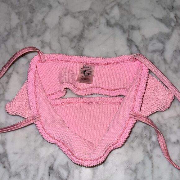 HUNZA G BUBBLEGUM PINK CRINKLE STRETCH GIGI BIKINI SET ONE SIZE FITS ALL - Picture 10 of 10